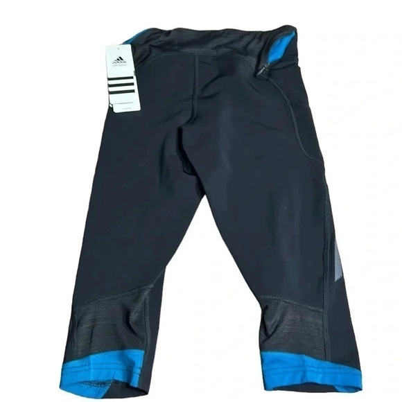 ADIDAS Capri women XS, NWT  leggings ,reflective,logo ,black,striped,activewear - Picture 7 of 11